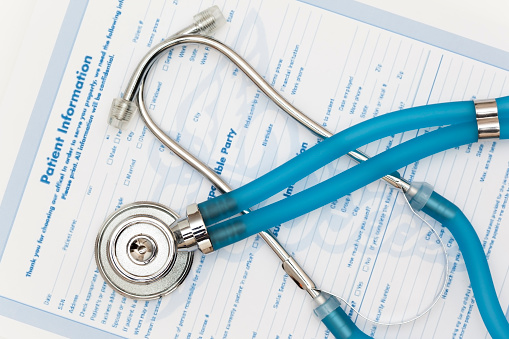 Stethoscope and patient information form