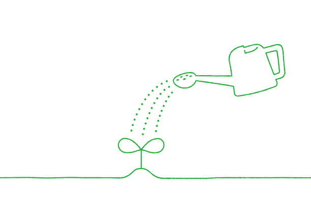 istock Cute illustration of sprout and watering can drawn with line art. 1824029529