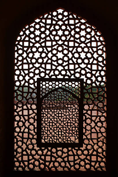 мраморная экран окно в humayun's tomb - india new delhi indian culture pattern стоковые фото и изображения