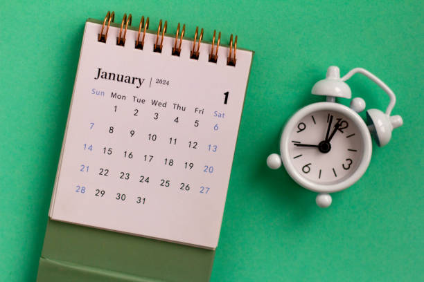 istock Hello January. Calendar for planning for January 2024 on a green background. 1824037545