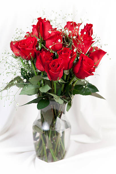 たくさんの赤いバラ - rose dozen roses vase red ストックフォトと画像