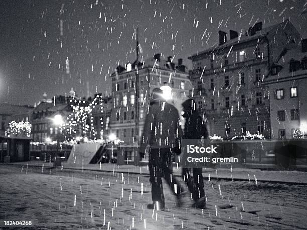 Nevicata - Fotografie stock e altre immagini di Camminare - Camminare, Neve, Notte