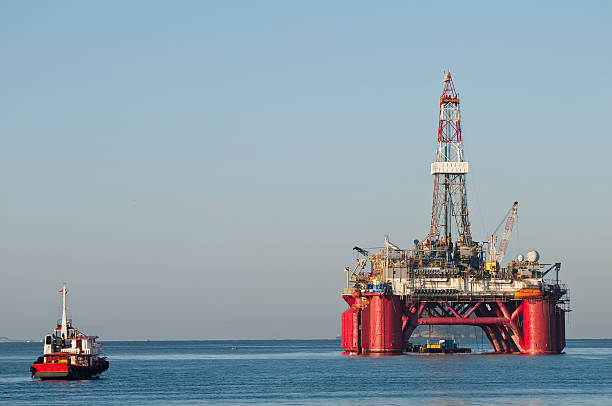 Front view of an oil platform on the ocean
