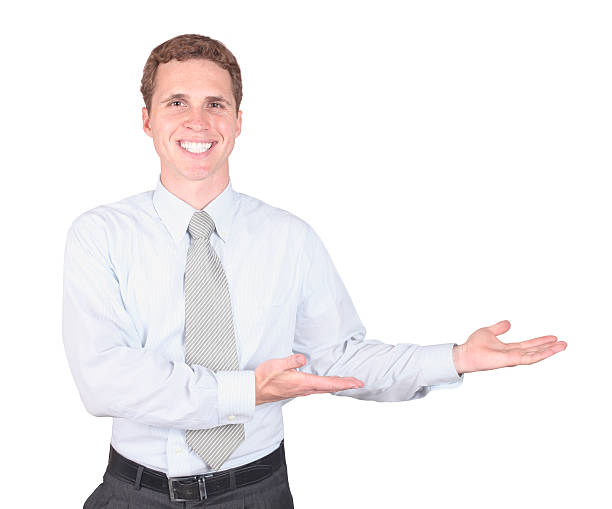 istock Young adult business man presenting 182404697