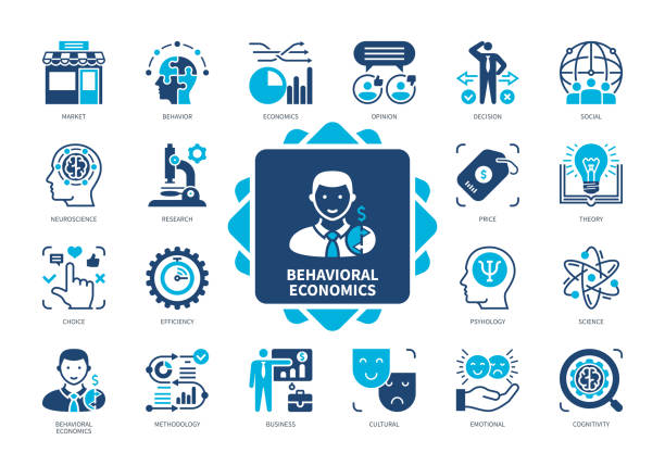Behavioral Economics solid icon set Behavioral Economics icon set. Market, Neuroscience, Psychology, Cognitivity, Emotional, Social, Decision, Research. Duotone color solid icons research ethics stock illustrations