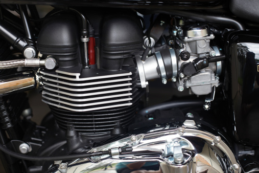 Closeup of a classic motorcycle engine