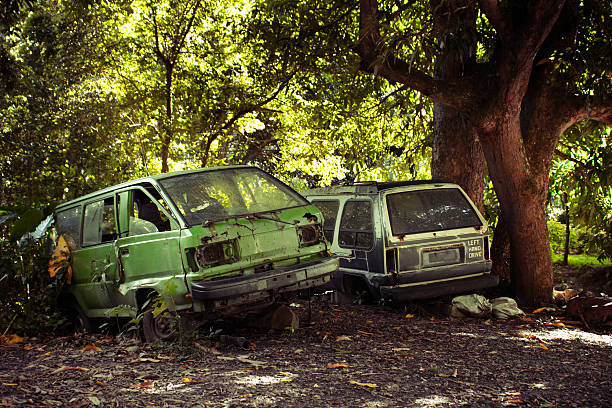 wrecked cars stock photo