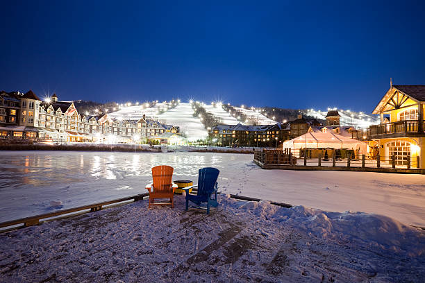 blue mountain resort - ski resort winter snow night imagens e fotografias de stock