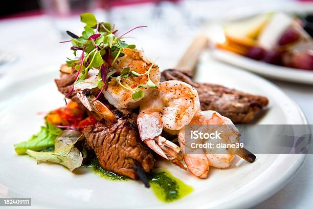 Shrimp And Beef Skewers Stock Photo - Download Image Now - Gourmet, Plate, Food