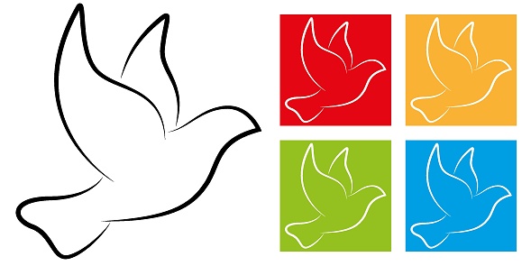 eps vector illustration with isolated white peace dove silhouette and with color variations