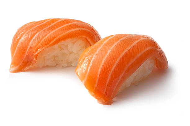 sushi: salmon sake - nigiri fotos stockfoto's en -beelden