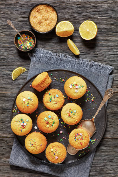 istock sweet lemon muffins on black plate, top view 1824112428
