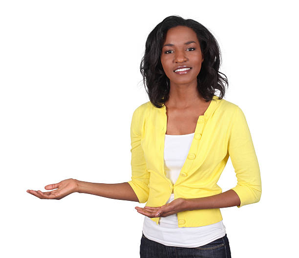 istock Casual black woman presenting 182411313