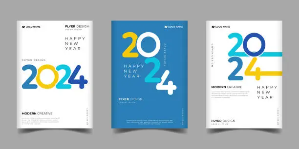 Vector illustration of 2024 Happy new year colorful template cover background design with typography style