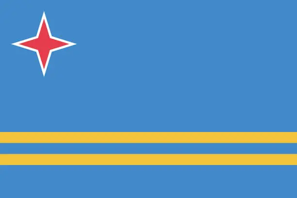Vector illustration of Flag of Aruba. Flag icon. Standard color. Standard size. A rectangular flag. Computer illustration. Digital illustration. Vector illustration.