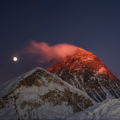 Mount Everest - also called Qomolangma Peak, Mount Sagarmatha, Chajamlungma (Limbu), Zhumulangma Peak or Mount Chomolungma - is the highest mountain on Earth, and the highest point on the Earth's continental crust, as measured by the height above sea level of its summit, 8,848 metres (29,029 ft). The mountain, which is part of the Himalaya range in Asia, is located on the border between Sagarmatha Zone, Nepal, and Tibet, China.http://bem.2be.pl/IS/nepal_380.jpg