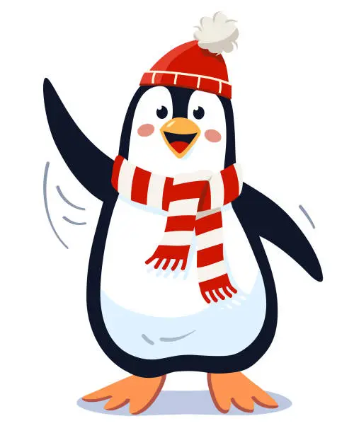 Vector illustration of Cute Penguin With Scarf And Wool Hat