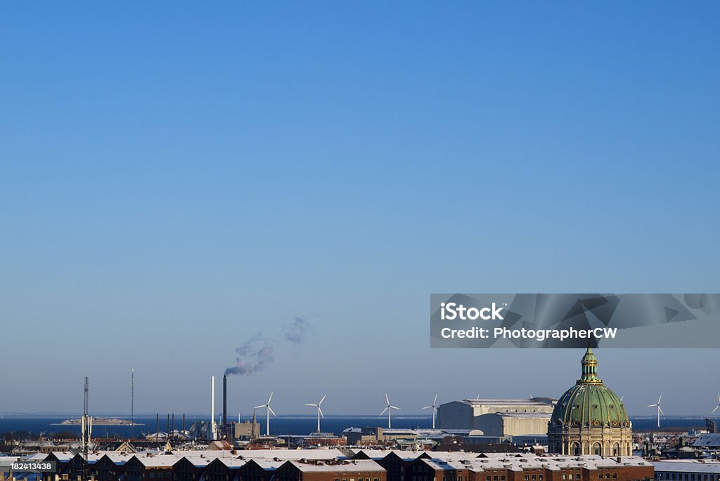 Copenhagen skyline with Sweden in the background View from Round Tower in central Copenhagen with Sweden and Oresund in the background. Architectural Dome Stock Photo