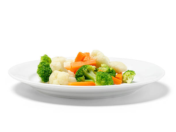 mix di verdure al vapore - broccoli vegetable food isolated foto e immagini stock