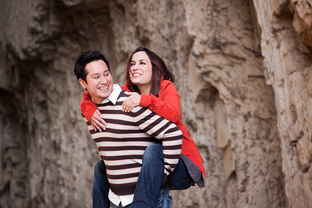 Couple outdoors stock photo