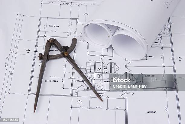 청사진 마무리 설계도에 대한 스톡 사진 및 기타 이미지 - 설계도, 오래된, 컴퍼스