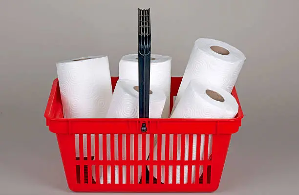 paper towels in red shopping basket.MORE IMAGES...