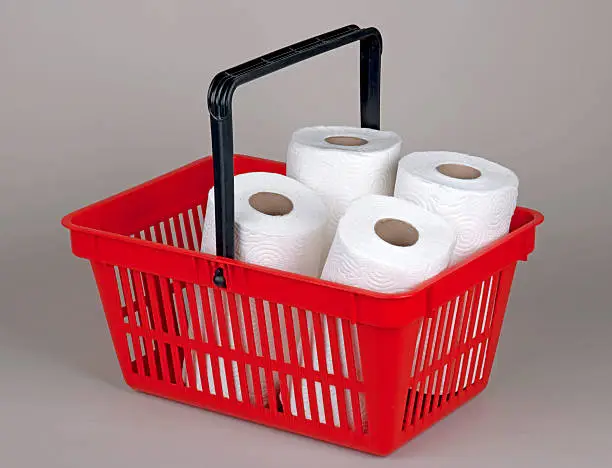 shopping basket with paper towel. 