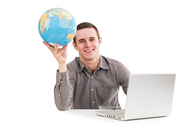 istock Happy man connected to world 182417500