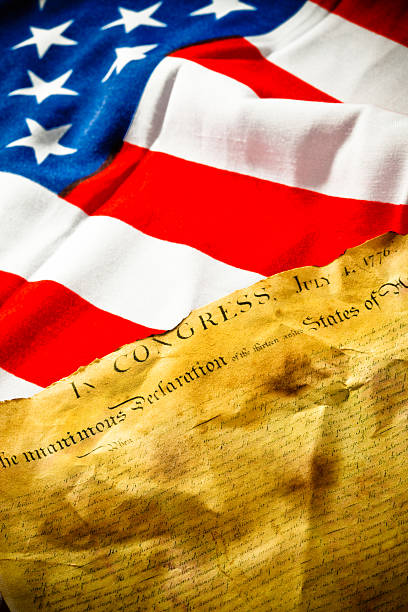 istock Declaration of Independence on american flag 182417504
