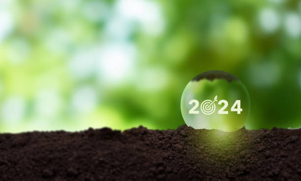 istock Enviromentally sustainable company target in 2024. Carbon neutral  and net zero concept. Reducing carbon footprint. Decreasing CO2 emissions target. Limit climate change and global warming. 1824175224