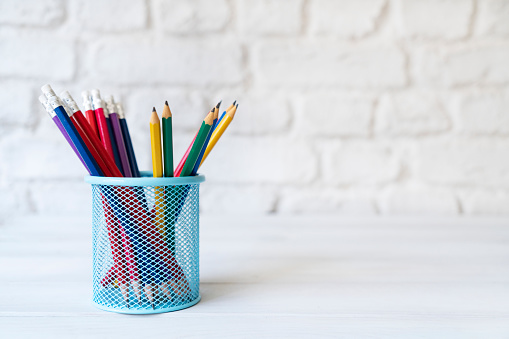 Group of pencils in pencil holder