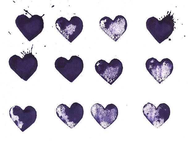 Collection of printed letterpress heart shapes stock photo