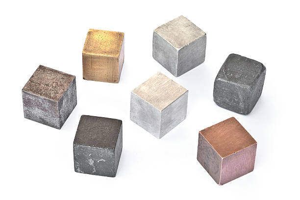 istock Seven metal cubes isolated on white 182417606