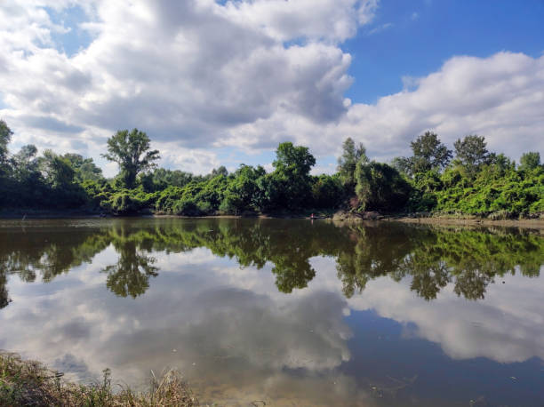 istock landscape by the Danube river with clouds reflected in the water 1824178462