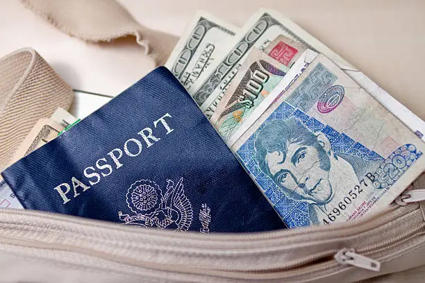 Photo of Passport with Currency in a Money Belt