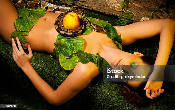 Eva Serpent And Apple Stock Photo - Download Image Now - Adult, Adults Only, Animal