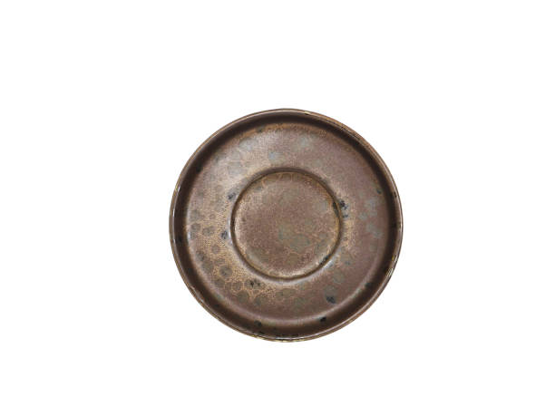 istock Top view, empty gray plate vintage with pattern isolated on a white background. 1824203138