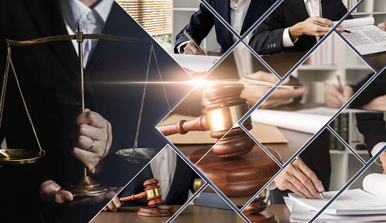 Lawyer concept Laws regarding business contract signing, justice, and litigation.