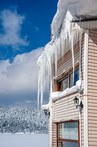 Pointed icicles on the roof