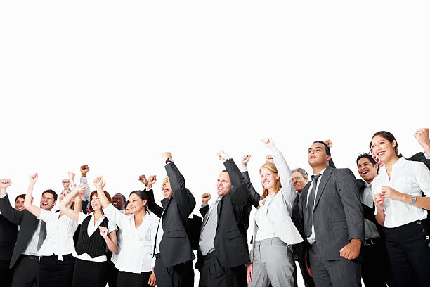 istock Group of successful business colleagues on white 182420823