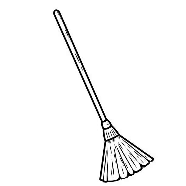 Vector illustration of Broom for cleaning floor. Vector doodle illustration on white background. Sketch style drawing.