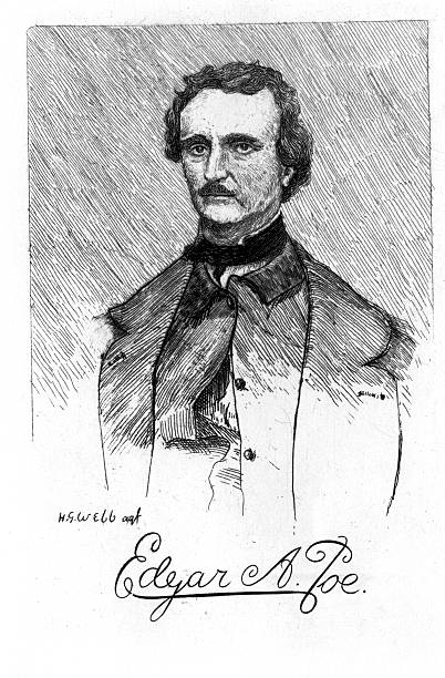 Edgar Allan Poe "Vintage engraving of Edgar Allan Poe, (1809 aa 1849) an American writer, poet, editor and literary critic, considered part of the American Romantic Movement. Best known for his tales of mystery and the macabre." edgar allan poe stock illustrations