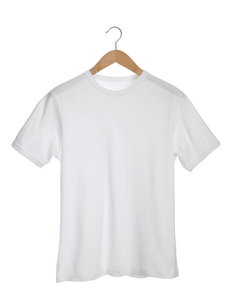 plain white t-shirt t-shirt with clothes hanger isolated on 255 pure white background coathanger stock pictures, royalty-free photos & images