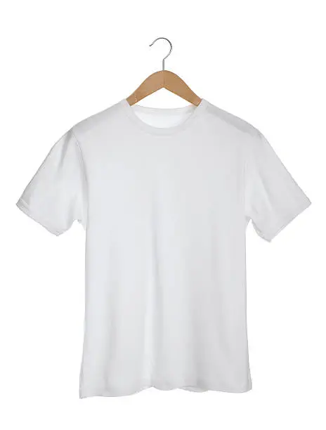 t-shirt with clothes hanger isolated on 255 pure white background