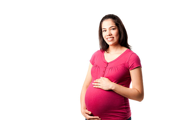 lovely pregnant woman - pregnant isolated on white stockfoto's en -beelden