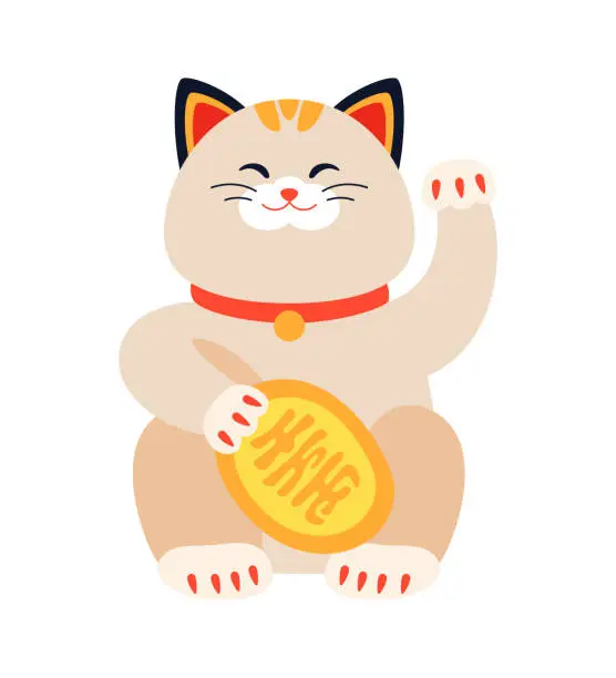 Vector illustration of Maneki-neko - modern flat design style single isolated image