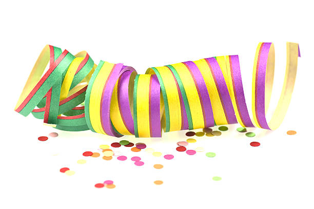 istock streamer - air beating and confetti on a white background 182423650