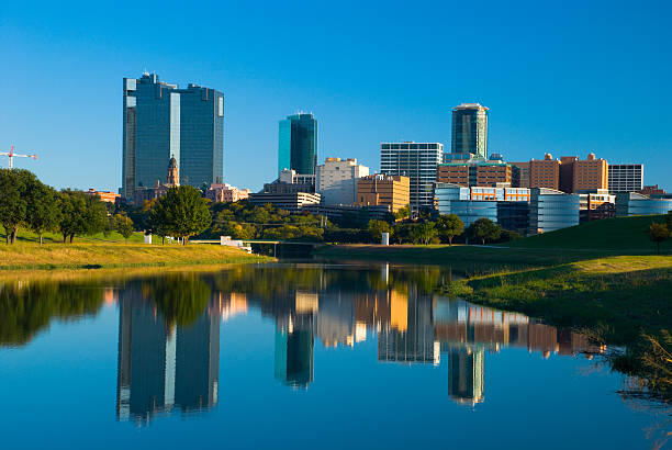 Fort Worth skyline and river stock photo