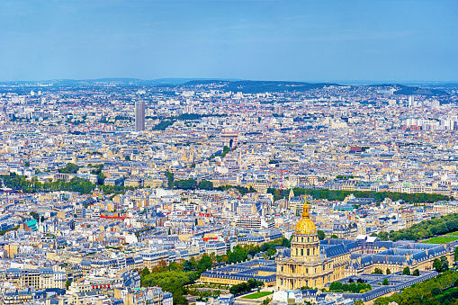 Aerial view of Paris with Les Invalides (The National Residence of the Invalids) on front