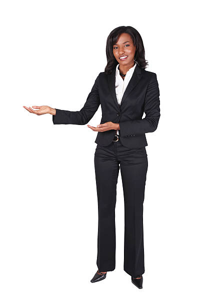 Isolated black businesswoman presenting